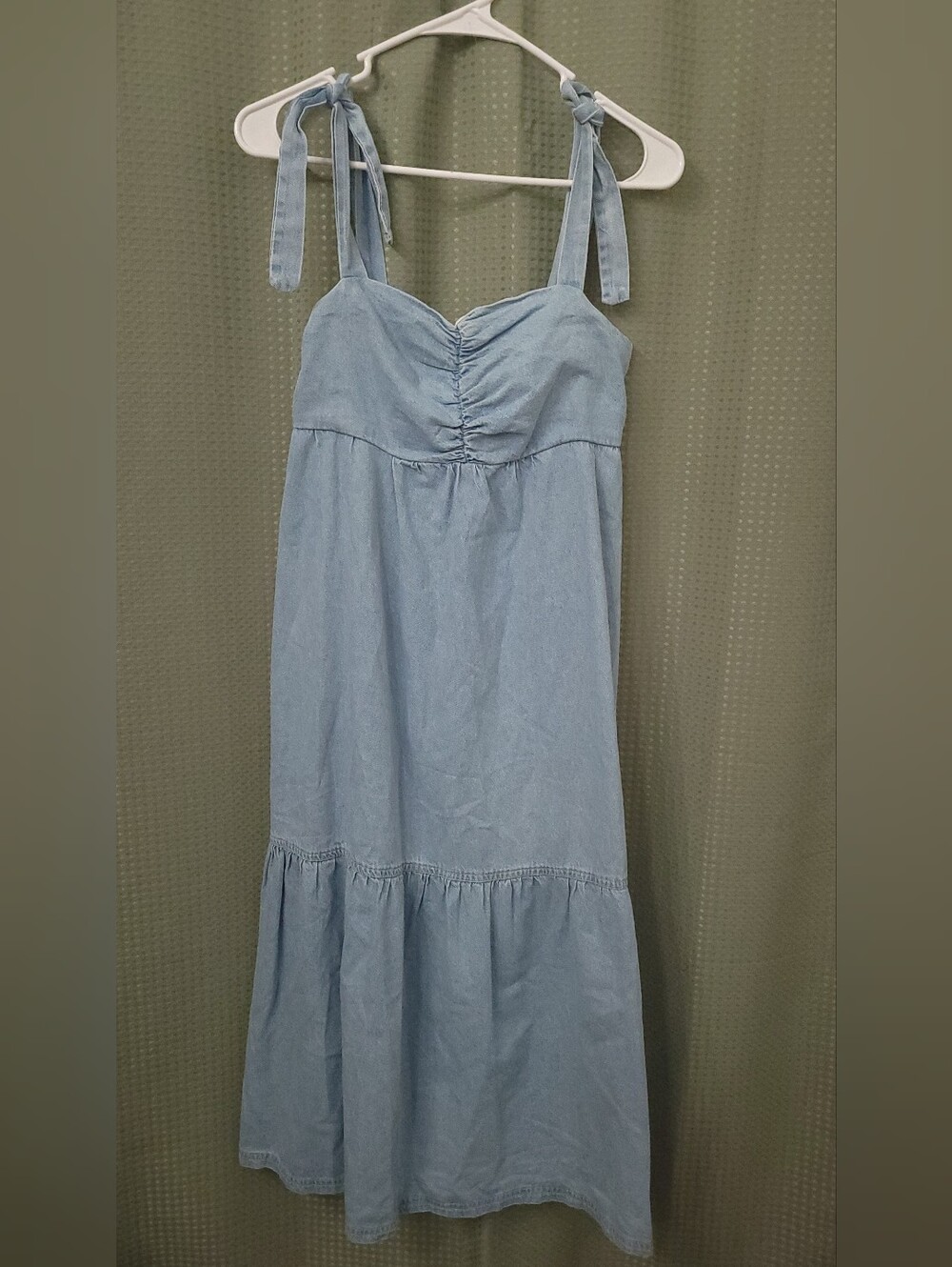 Stradivarius Chambray Tie Strap Midi Dress | Size Medium - Picture 2 of 5